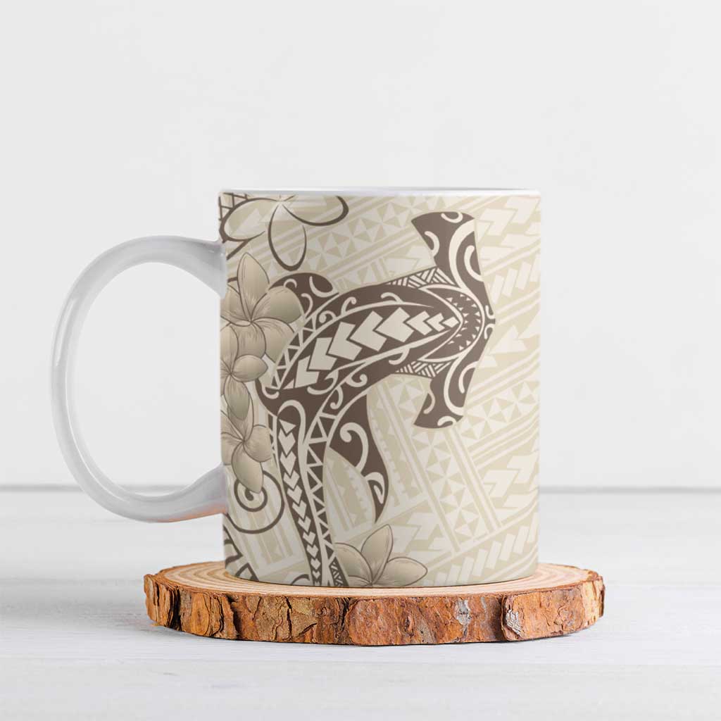 Beige Hawaii Ceramic Mug Hammerhead Shark Tattoo Curve Polynesian - Polynesian Pride