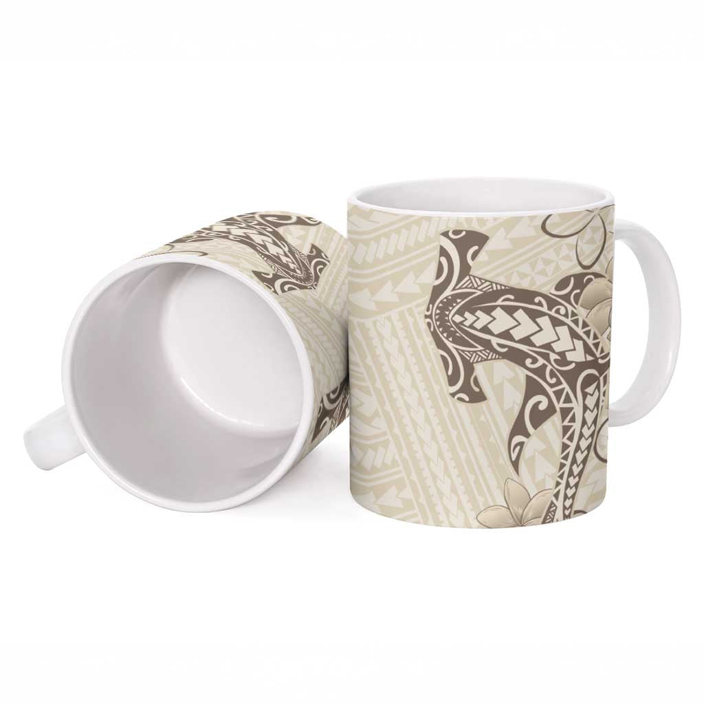 Beige Hawaii Ceramic Mug Hammerhead Shark Tattoo Curve Polynesian - Polynesian Pride