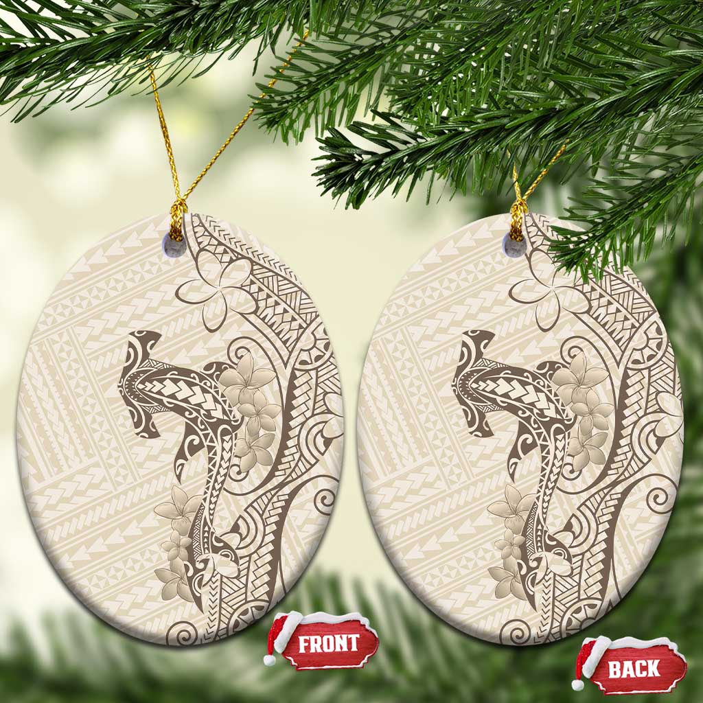 Beige Hawaii Ceramic Ornament Hammerhead Shark Tattoo Curve Polynesian - Polynesian Pride