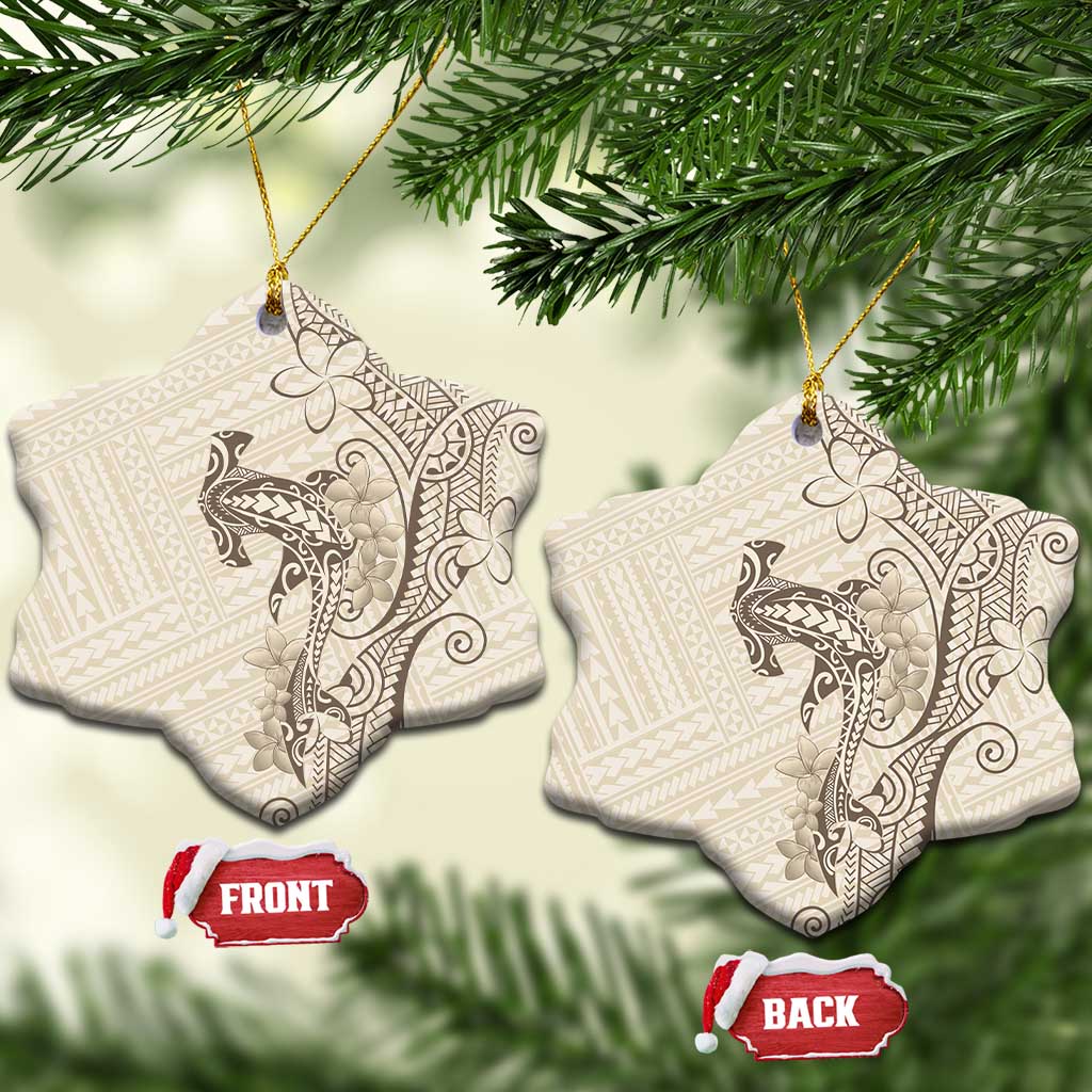 Beige Hawaii Ceramic Ornament Hammerhead Shark Tattoo Curve Polynesian - Polynesian Pride