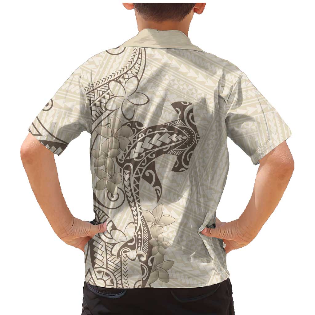 Beige Hawaii Family Matching Mermaid Dress and Hawaiian Shirt Hammerhead Shark Tattoo Curve Polynesian - Polynesian Pride