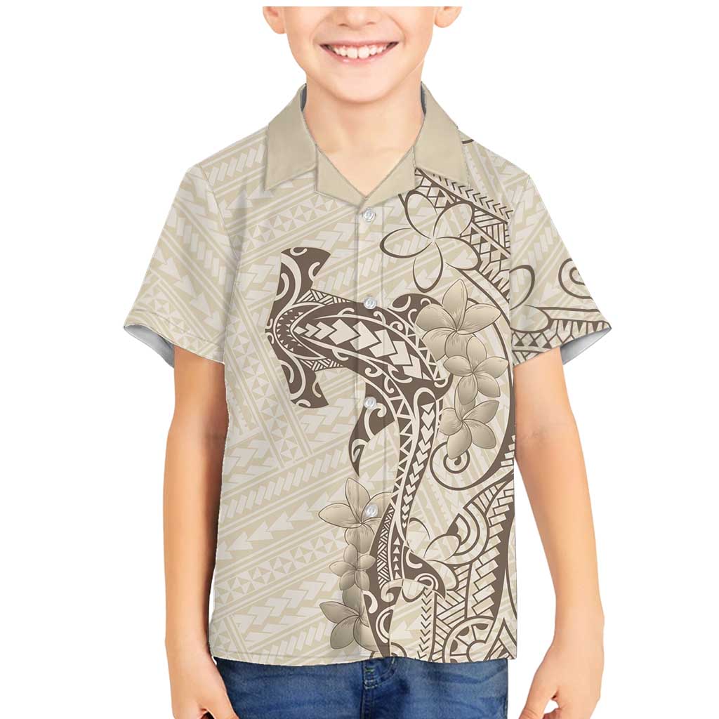 Beige Hawaii Family Matching Mermaid Dress and Hawaiian Shirt Hammerhead Shark Tattoo Curve Polynesian - Polynesian Pride