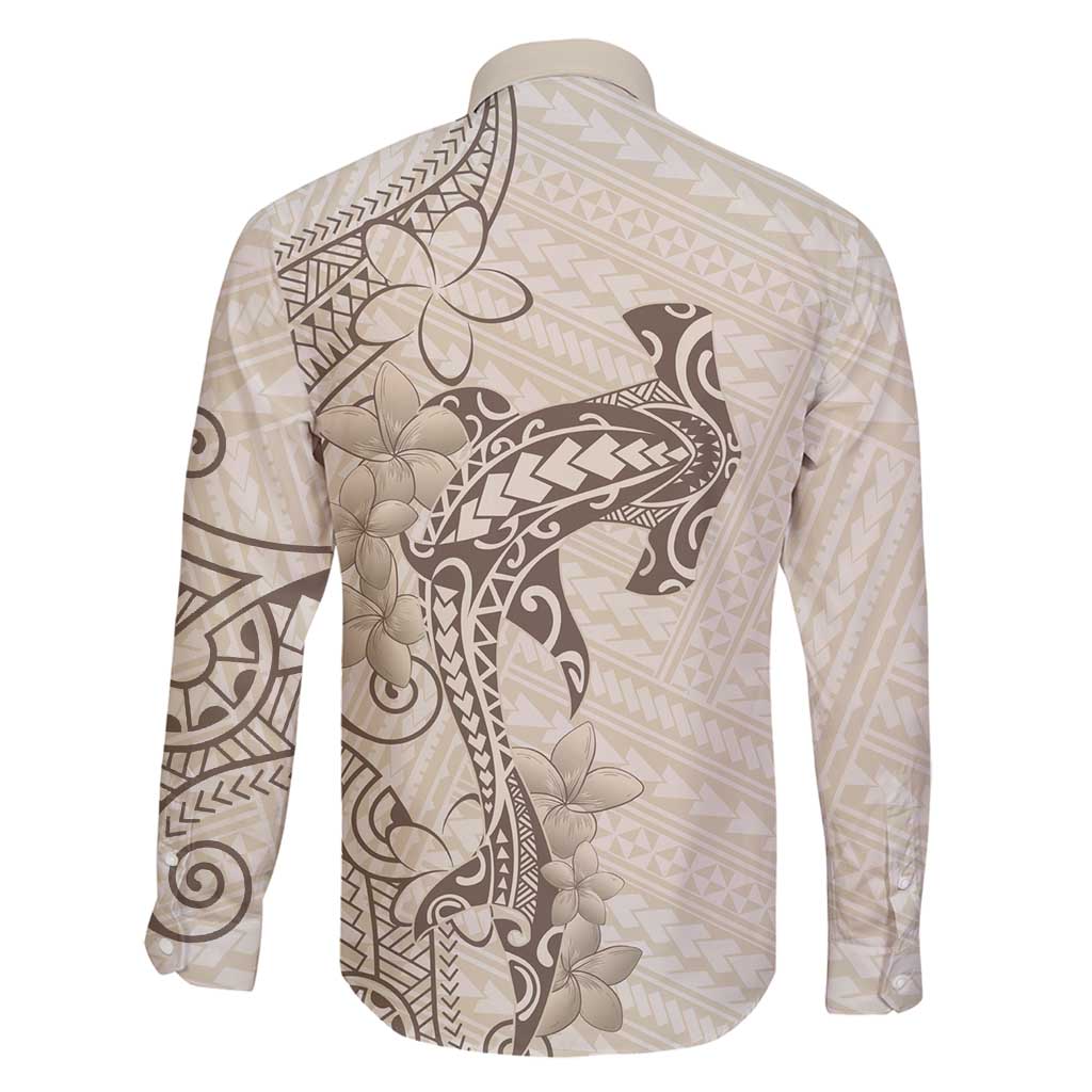 Beige Hawaii Family Matching Off Shoulder Maxi Dress and Hawaiian Shirt Hammerhead Shark Tattoo Curve Polynesian - Polynesian Pride