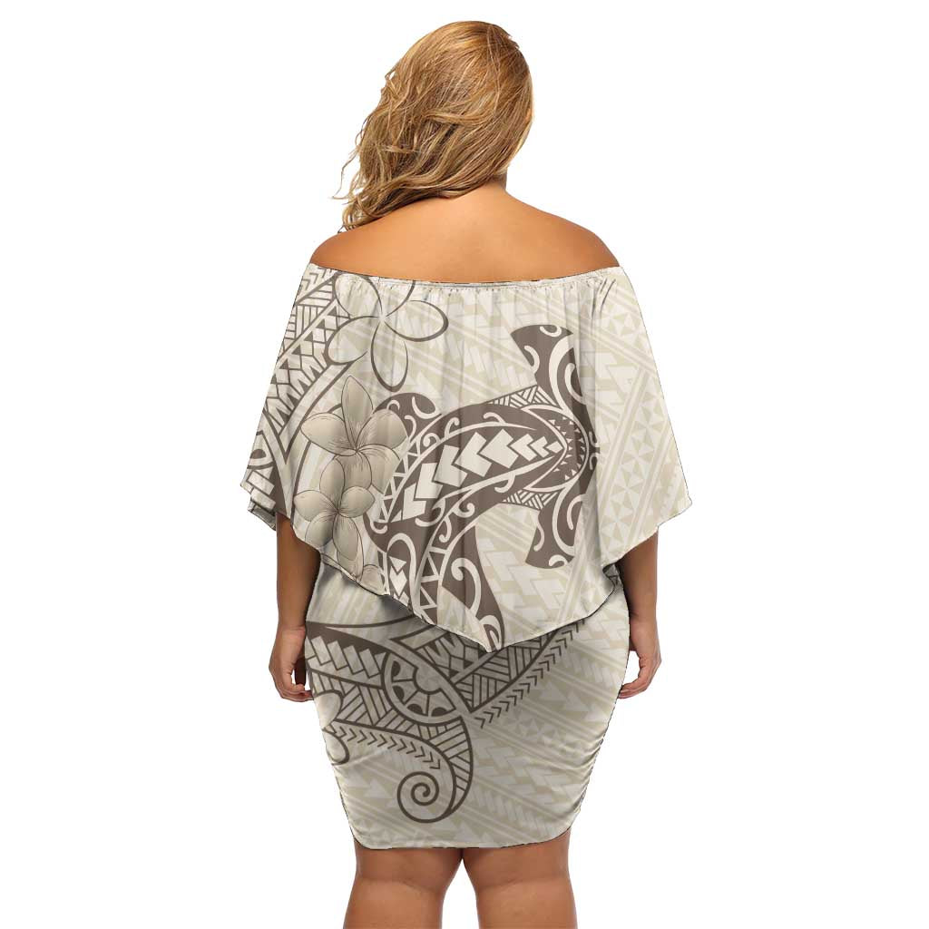 Beige Hawaii Family Matching Off Shoulder Short Dress and Hawaiian Shirt Hammerhead Shark Tattoo Curve Polynesian - Polynesian Pride