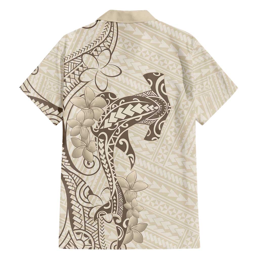 Beige Hawaii Family Matching Puletasi and Hawaiian Shirt Hammerhead Shark Tattoo Curve Polynesian - Polynesian Pride