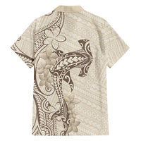 Beige Hawaii Hawaiian Shirt Hammerhead Shark Tattoo Curve Polynesian - Polynesian Pride