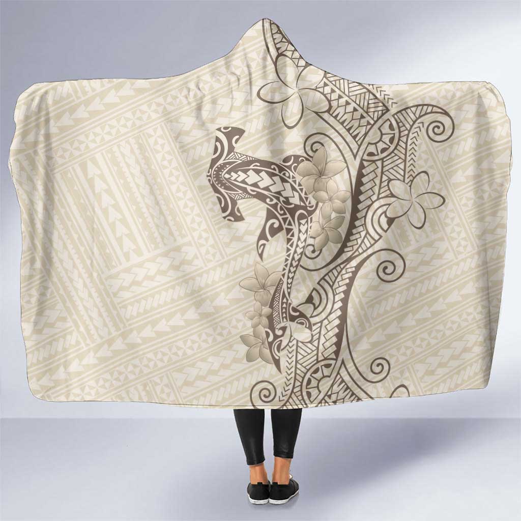 Beige Hawaii Hooded Blanket Hammerhead Shark Tattoo Curve Polynesian - Polynesian Pride