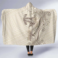 Beige Hawaii Hooded Blanket Hammerhead Shark Tattoo Curve Polynesian - Polynesian Pride