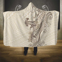 Beige Hawaii Hooded Blanket Hammerhead Shark Tattoo Curve Polynesian - Polynesian Pride
