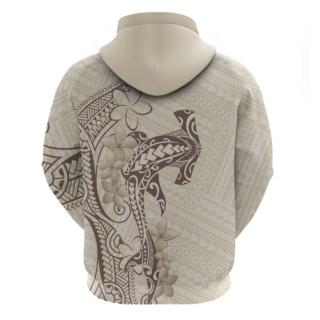 Beige Hawaii Hoodie Hammerhead Shark Tattoo Curve Polynesian - Polynesian Pride