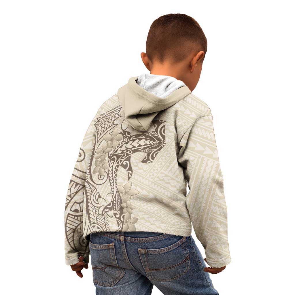 Beige Hawaii Kid Hoodie Hammerhead Shark Tattoo Curve Polynesian - Polynesian Pride