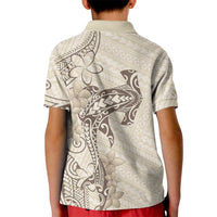 Beige Hawaii Kid Polo Shirt Hammerhead Shark Tattoo Curve Polynesian - Polynesian Pride