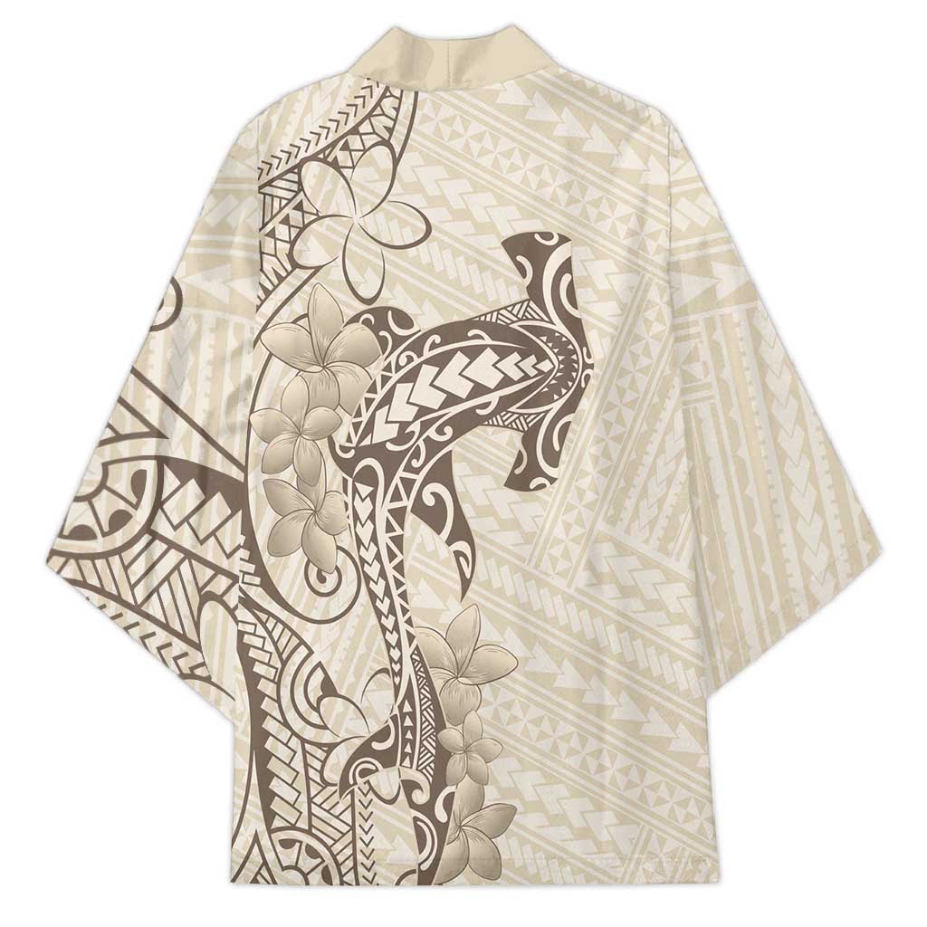 Beige Hawaii Kimono Hammerhead Shark Tattoo Curve Polynesian - Polynesian Pride