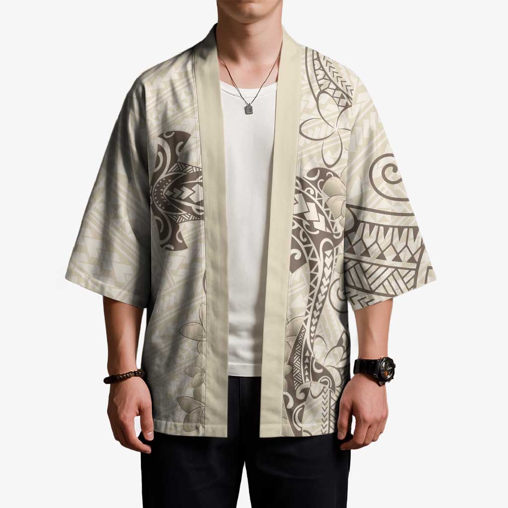 Beige Hawaii Kimono Hammerhead Shark Tattoo Curve Polynesian - Polynesian Pride
