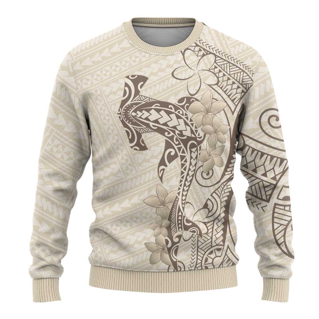 Beige Hawaii Ugly Christmas Sweater Hammerhead Shark Tattoo Curve Polynesian - Polynesian Pride