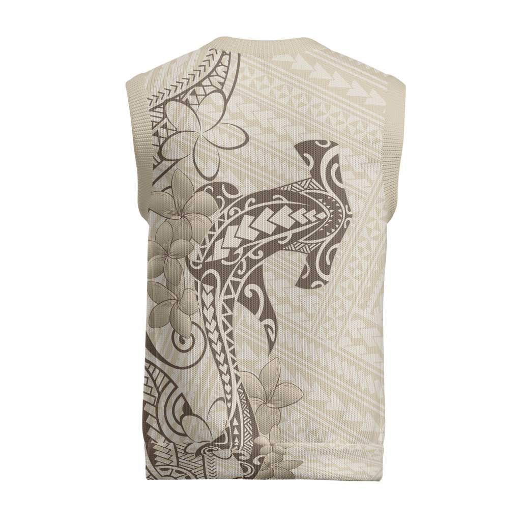 Beige Hawaii Christmas Knitted V-Neck Vest Hammerhead Shark Tattoo Curve Polynesian - Polynesian Pride