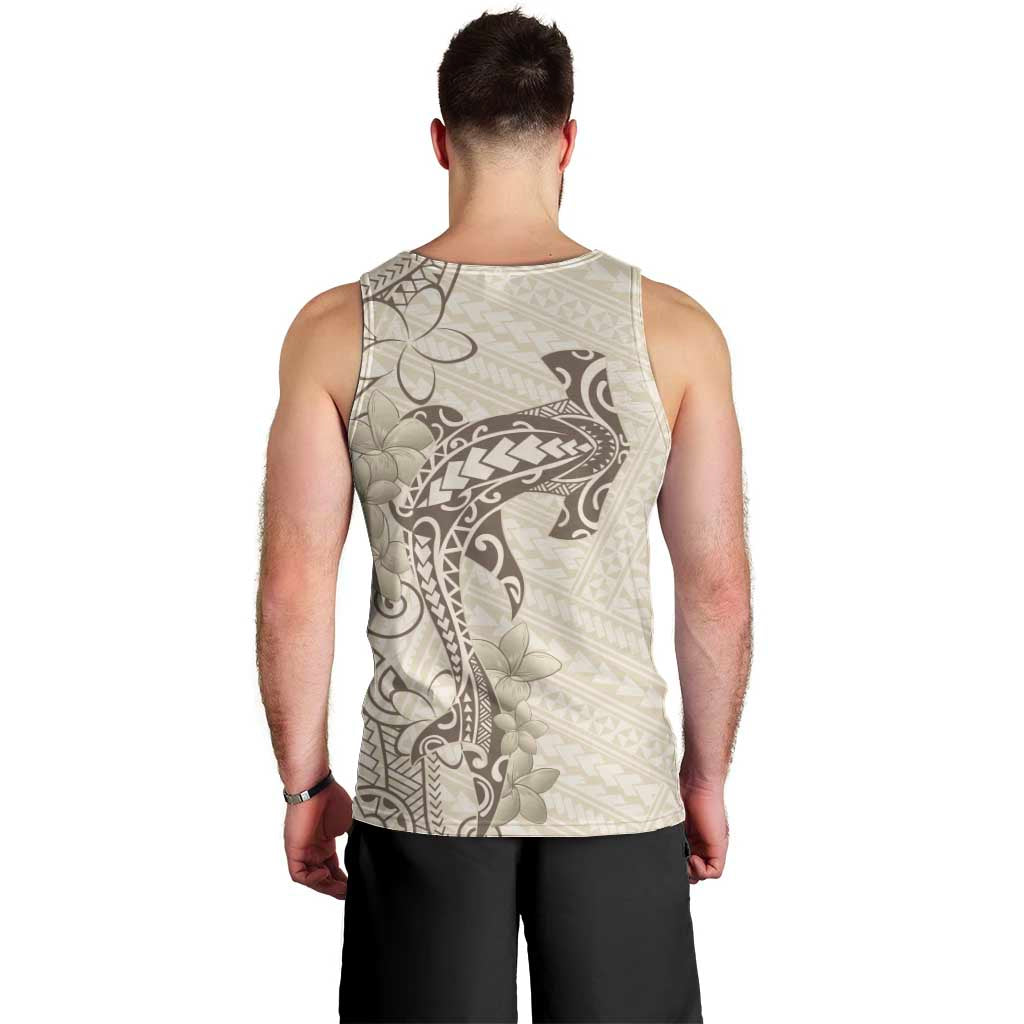 Beige Hawaii Men Tank Top Hammerhead Shark Tattoo Curve Polynesian - Polynesian Pride