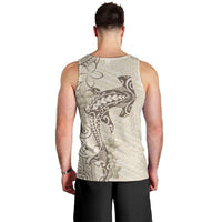 Beige Hawaii Men Tank Top Hammerhead Shark Tattoo Curve Polynesian - Polynesian Pride