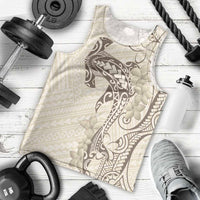 Beige Hawaii Men Tank Top Hammerhead Shark Tattoo Curve Polynesian - Polynesian Pride