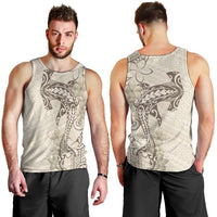 Beige Hawaii Men Tank Top Hammerhead Shark Tattoo Curve Polynesian - Polynesian Pride