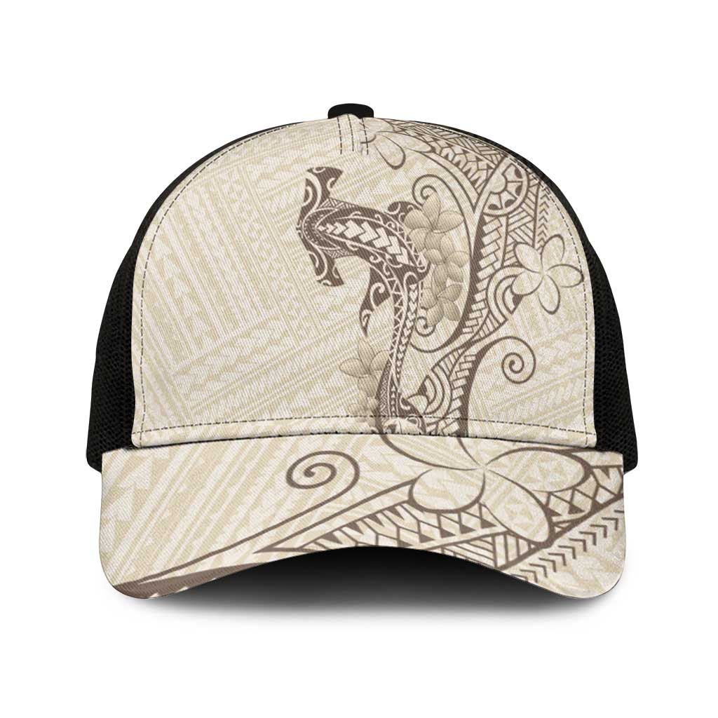 Beige Hawaii Mesh Trucker Cap Hammerhead Shark Tattoo Curve Polynesian - Polynesian Pride