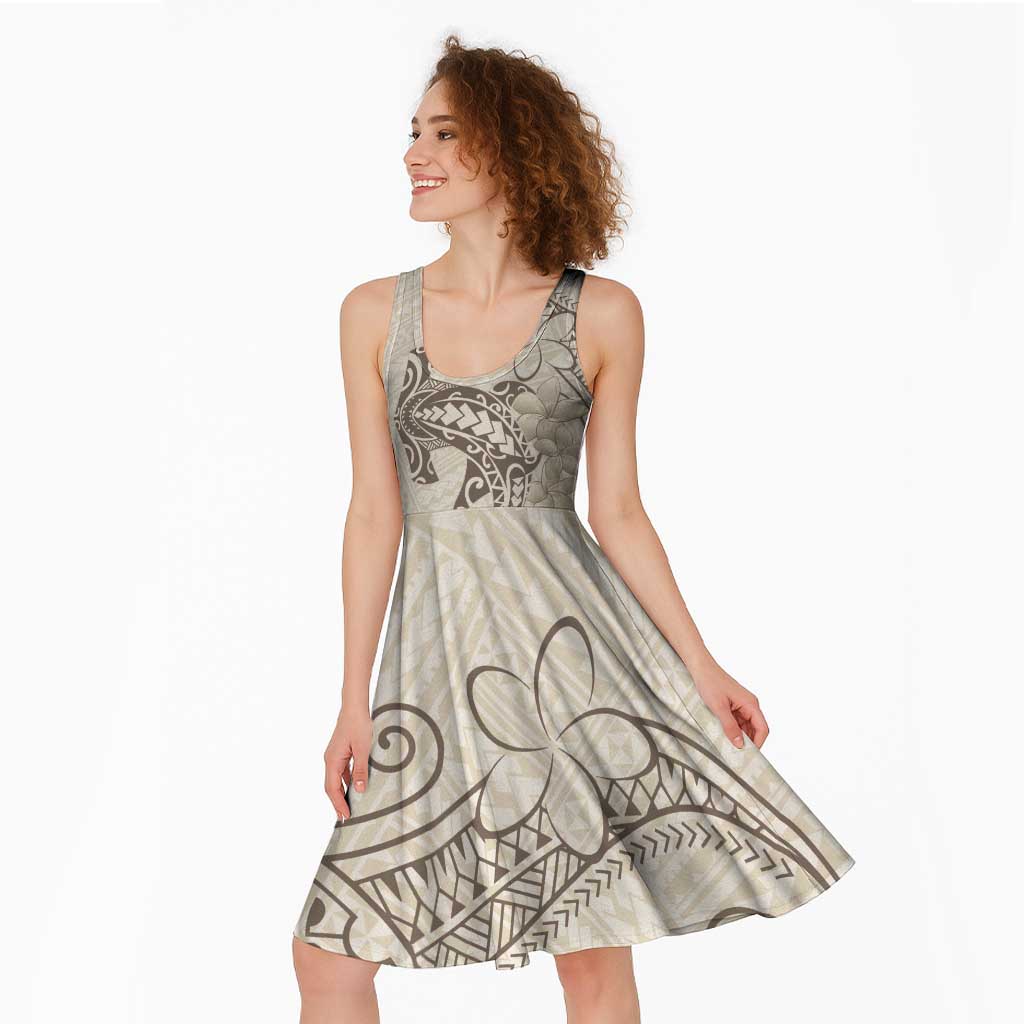 Beige Hawaii Midi Dress Hammerhead Shark Tattoo Curve Polynesian - Polynesian Pride