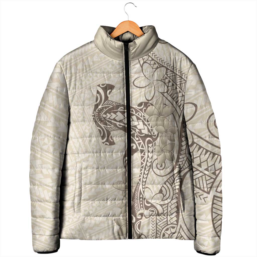 Beige Hawaii Padded Jacket Hammerhead Shark Tattoo Curve Polynesian - Polynesian Pride