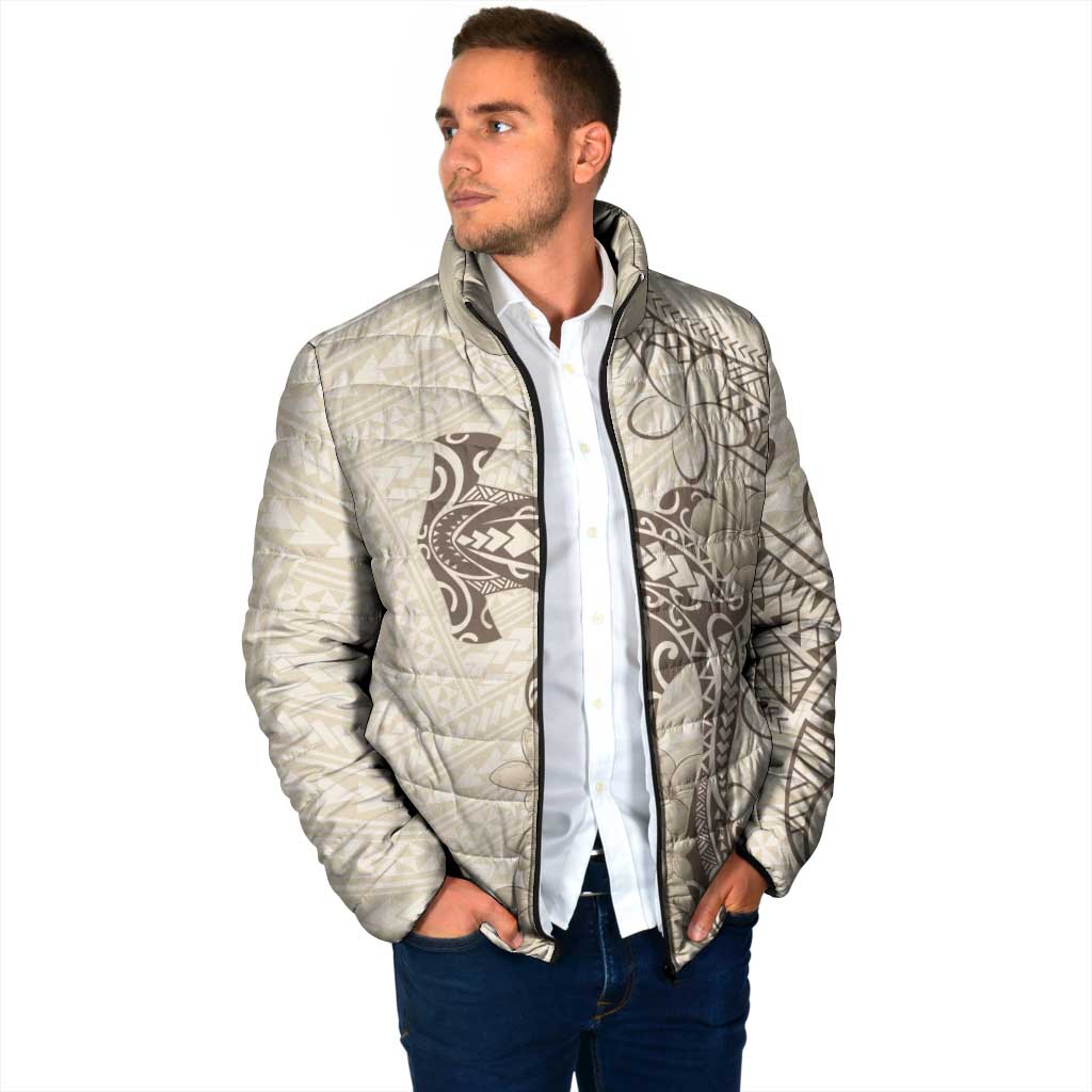 Beige Hawaii Padded Jacket Hammerhead Shark Tattoo Curve Polynesian - Polynesian Pride