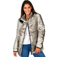 Beige Hawaii Padded Jacket Hammerhead Shark Tattoo Curve Polynesian - Polynesian Pride