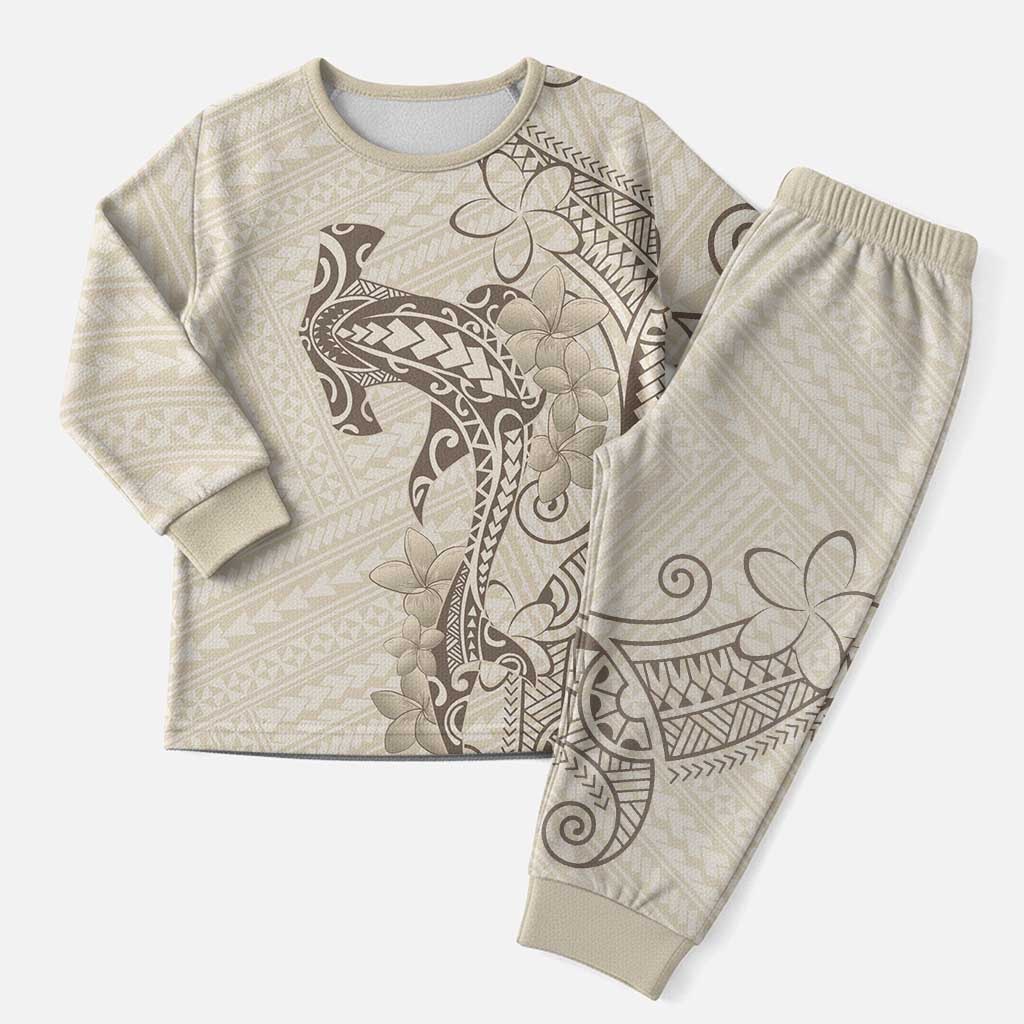 Beige Hawaii Christmas Pajama Set Hammerhead Shark Tattoo Curve Polynesian - Polynesian Pride