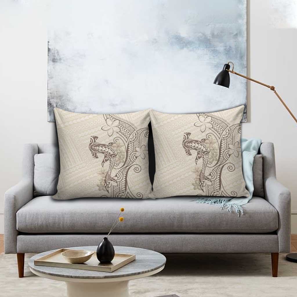 Beige Hawaii Pillow Cover Hammerhead Shark Tattoo Curve Polynesian - Polynesian Pride