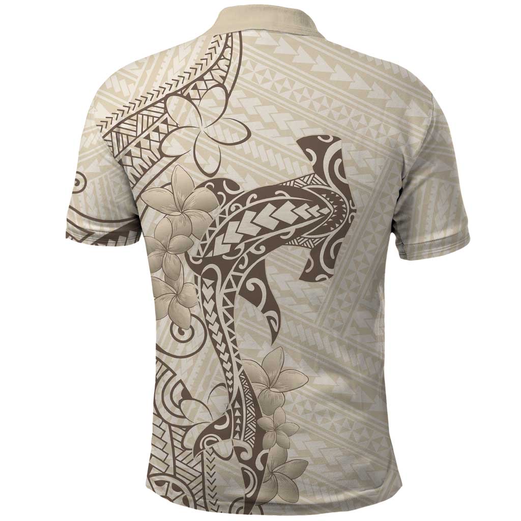 Beige Hawaii Polo Shirt Hammerhead Shark Tattoo Curve Polynesian - Polynesian Pride