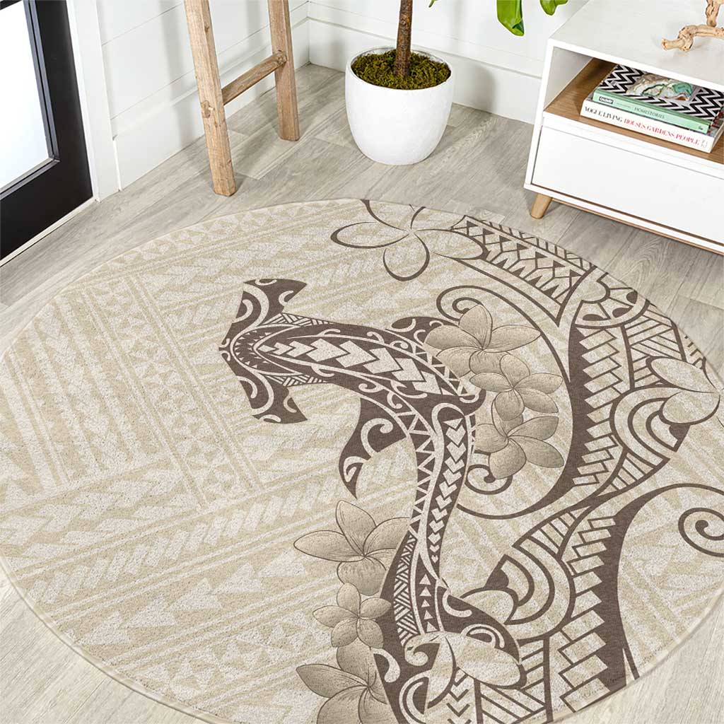 Beige Hawaii Round Carpet Hammerhead Shark Tattoo Curve Polynesian - Polynesian Pride
