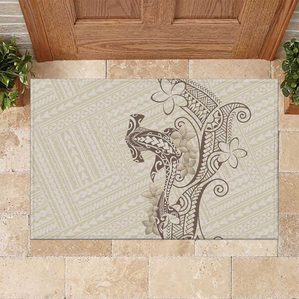 Beige Hawaii Rubber Doormat Hammerhead Shark Tattoo Curve Polynesian - Polynesian Pride