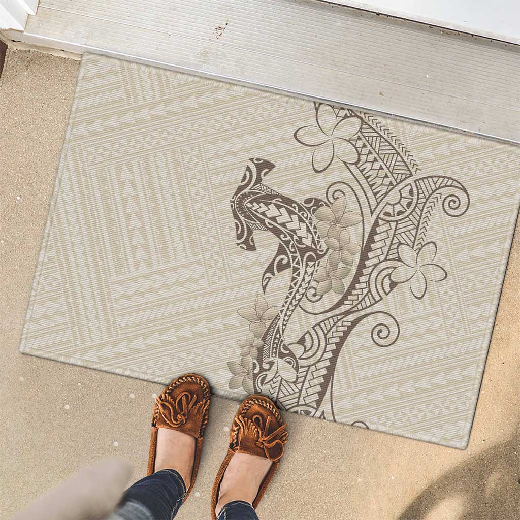 Beige Hawaii Rubber Doormat Hammerhead Shark Tattoo Curve Polynesian - Polynesian Pride