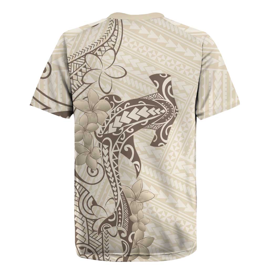 Beige Hawaii Rugby Jersey Hammerhead Shark Tattoo Curve Polynesian - Polynesian Pride