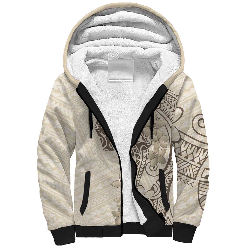 Beige Hawaii Sherpa Hoodie Hammerhead Shark Tattoo Curve Polynesian - Polynesian Pride