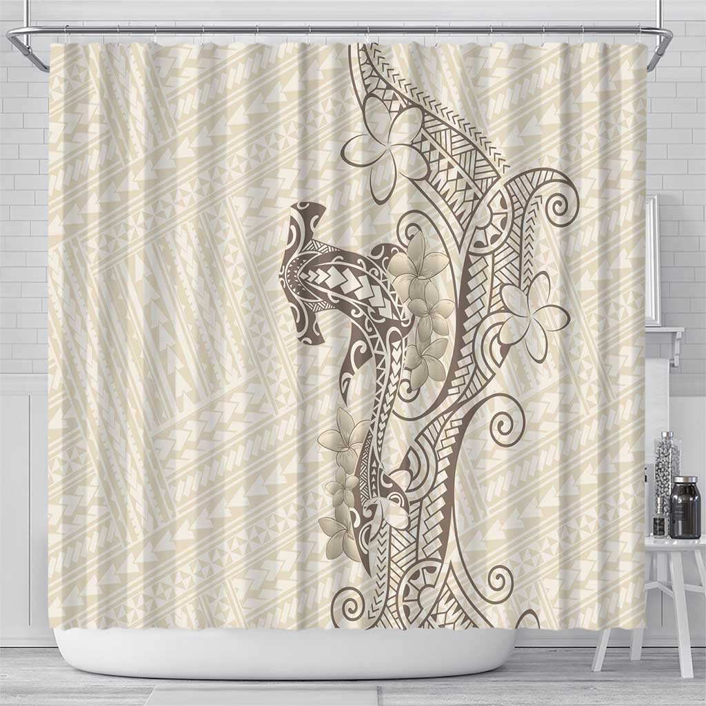 Beige Hawaii Shower Curtain Hammerhead Shark Tattoo Curve Polynesian - Polynesian Pride