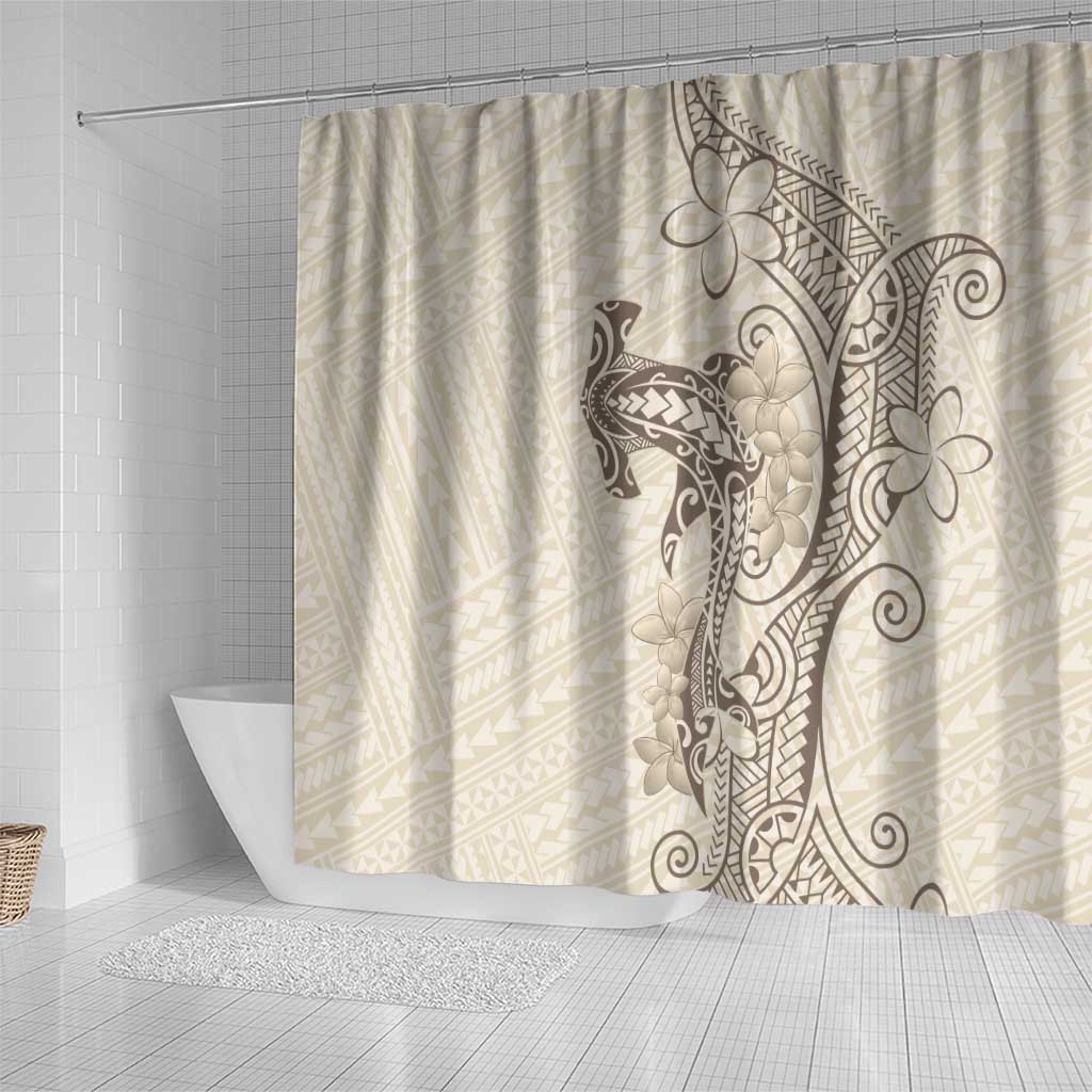 Beige Hawaii Shower Curtain Hammerhead Shark Tattoo Curve Polynesian - Polynesian Pride
