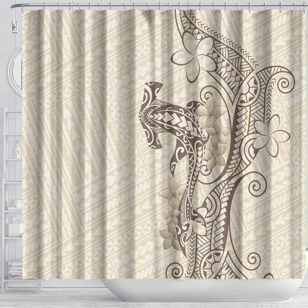 Beige Hawaii Shower Curtain Hammerhead Shark Tattoo Curve Polynesian - Polynesian Pride