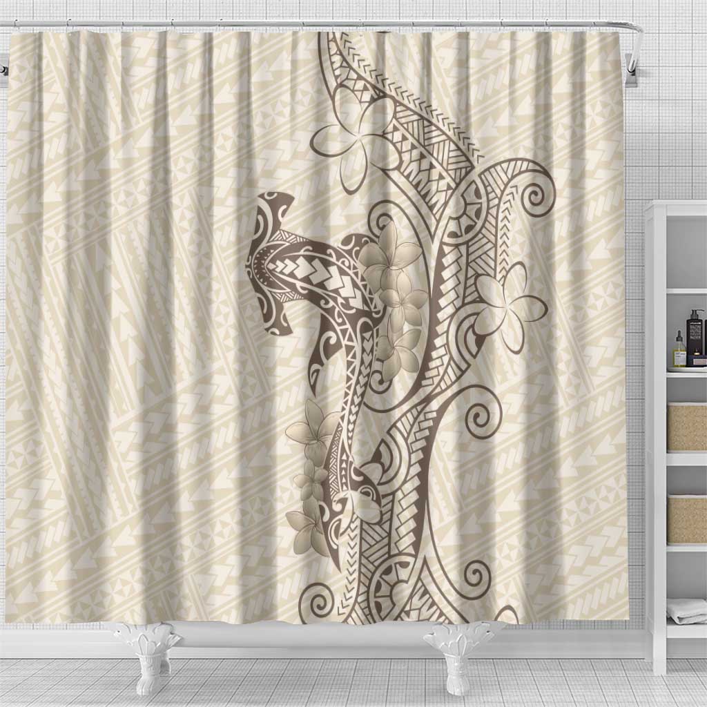 Beige Hawaii Shower Curtain Hammerhead Shark Tattoo Curve Polynesian - Polynesian Pride