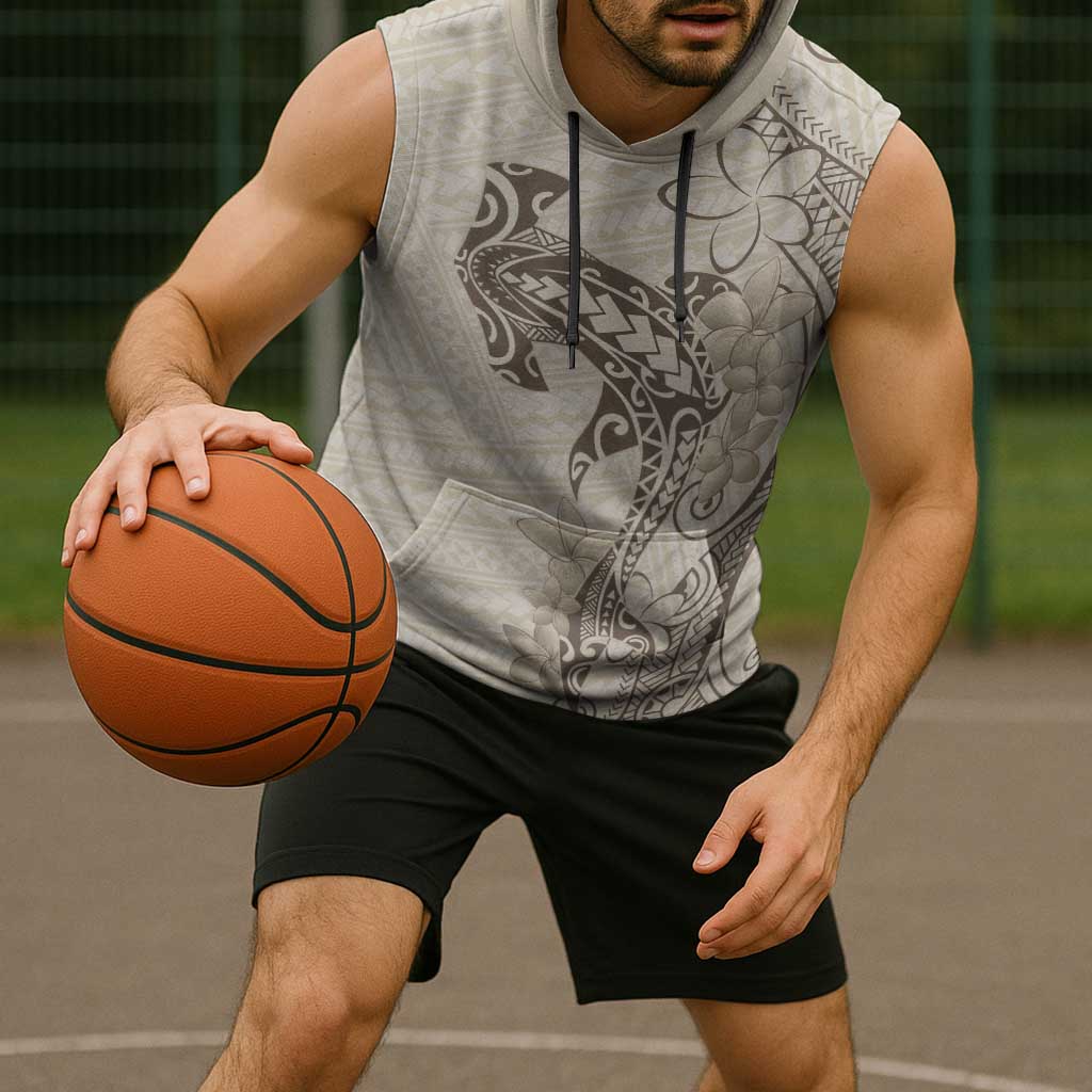 Beige Hawaii Sleeveless Hoodie Hammerhead Shark Tattoo Curve Polynesian - Polynesian Pride