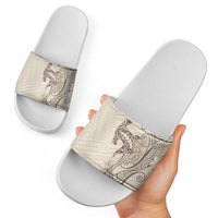 Beige Hawaii Slide Sandals Hammerhead Shark Tattoo Curve Polynesian - Polynesian Pride