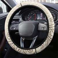Beige Hawaii Steering Wheel Cover Hammerhead Shark Tattoo Curve Polynesian - Polynesian Pride