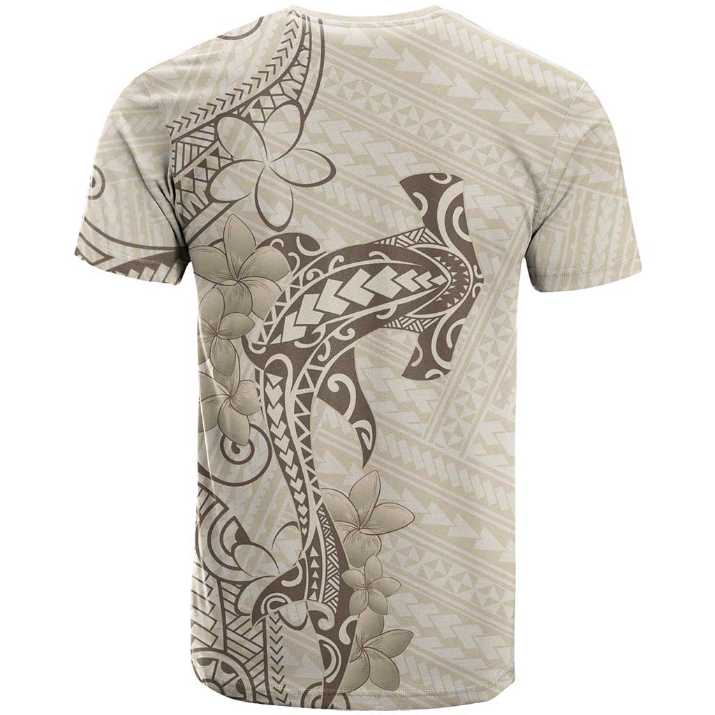 Beige Hawaii T Shirt Hammerhead Shark Tattoo Curve Polynesian - Polynesian Pride