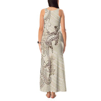 Beige Hawaii Tank Maxi Dress Hammerhead Shark Tattoo Curve Polynesian - Polynesian Pride