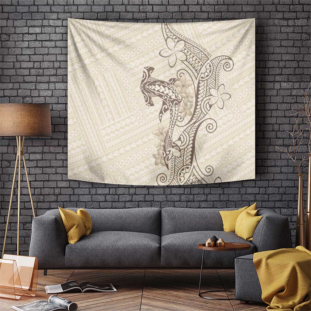 Beige Hawaii Tapestry Hammerhead Shark Tattoo Curve Polynesian - Polynesian Pride