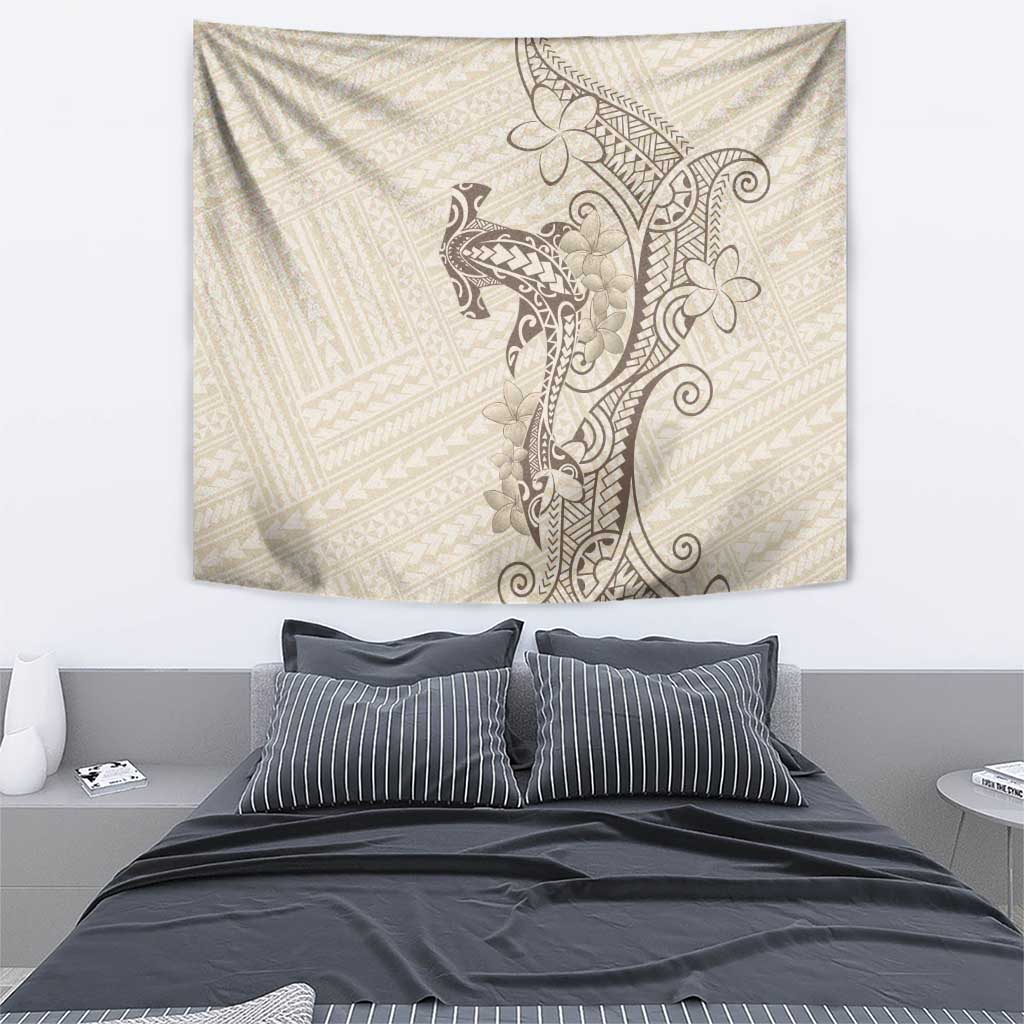 Beige Hawaii Tapestry Hammerhead Shark Tattoo Curve Polynesian - Polynesian Pride