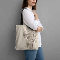 Beige Hawaii Tote Bag Hammerhead Shark Tattoo Curve Polynesian - Polynesian Pride