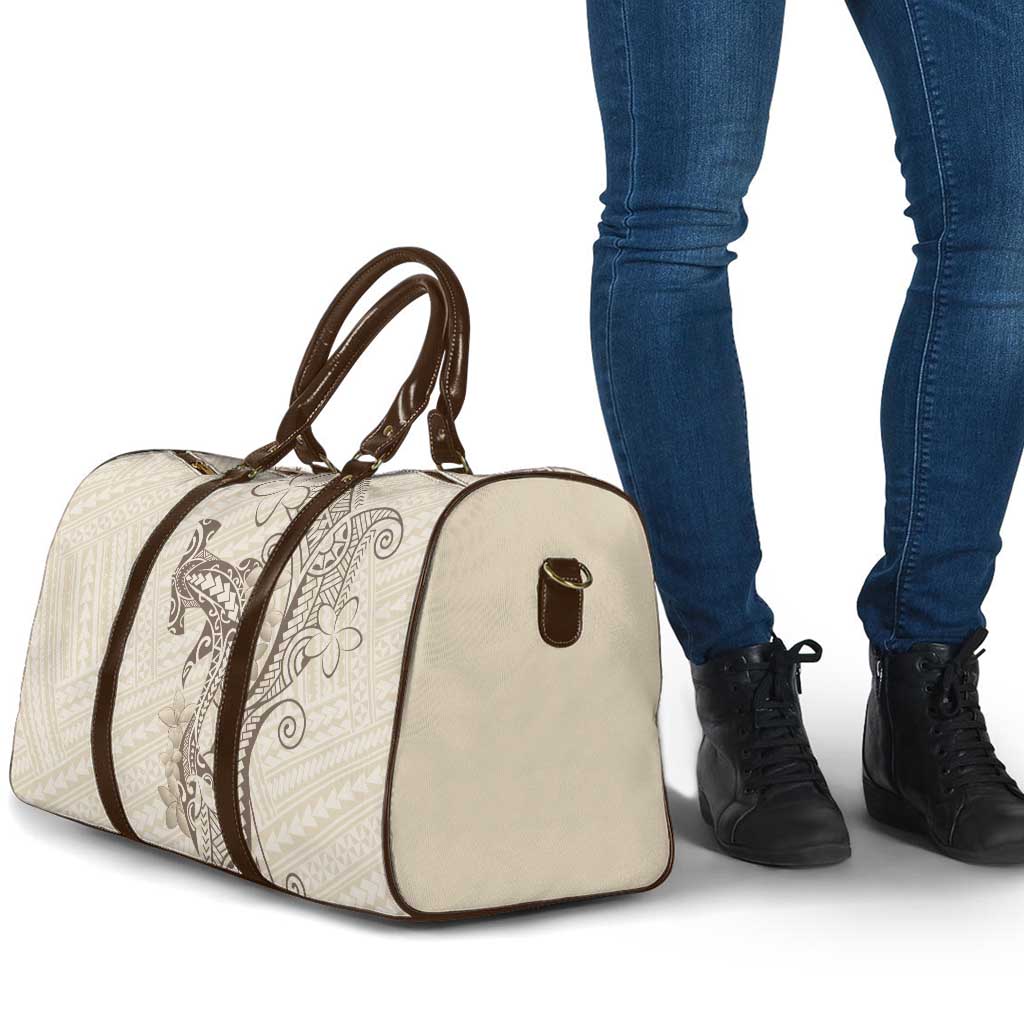 Beige Hawaii Travel Bag Hammerhead Shark Tattoo Curve Polynesian - Polynesian Pride